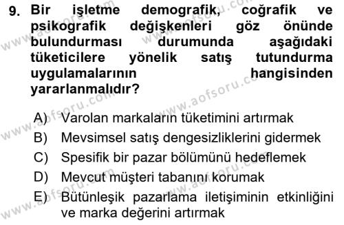 Tanıtım Ve Pazarlama Dersi 2019 - 2020 Yılı (Final) Dönem Sonu Sınavı 9. Soru