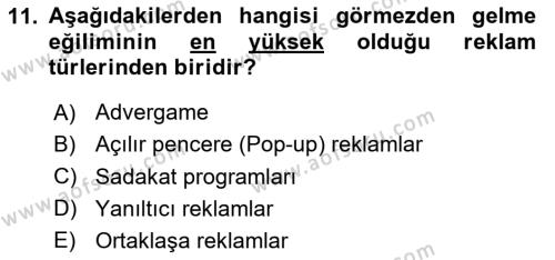 Tanıtım Ve Pazarlama Dersi 2020 - 2021 Yılı Yaz Okulu Sınavı 11. Soru