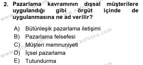 Tanıtım Ve Pazarlama Dersi 2020 - 2021 Yılı Yaz Okulu Sınavı 2. Soru