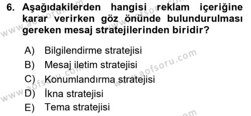 Tanıtım Ve Pazarlama Dersi 2020 - 2021 Yılı Yaz Okulu Sınavı 6. Soru