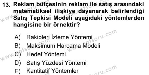 Tanıtım Ve Pazarlama Dersi 2021 - 2022 Yılı (Vize) Ara Sınavı 13. Soru