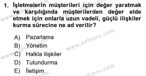 Tanıtım Ve Pazarlama Dersi 2021 - 2022 Yılı (Final) Dönem Sonu Sınavı 1. Soru