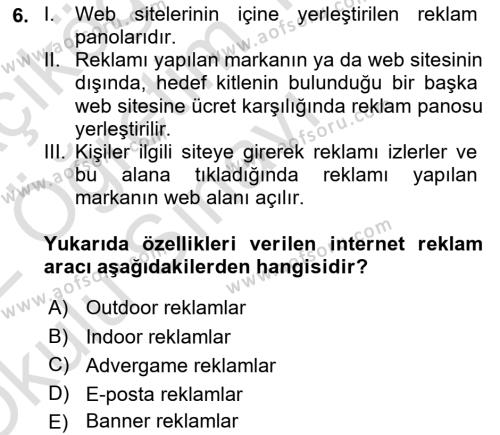 Tanıtım Ve Pazarlama Dersi 2021 - 2022 Yılı Yaz Okulu Sınavı 6. Soru