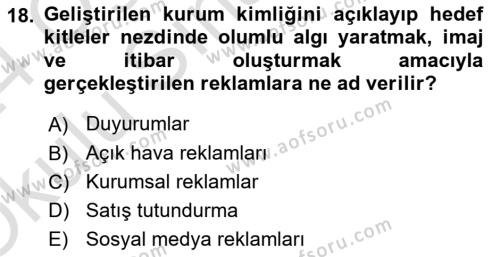 Tanıtım Ve Pazarlama Dersi 2023 - 2024 Yılı Yaz Okulu Sınavı 18. Soru