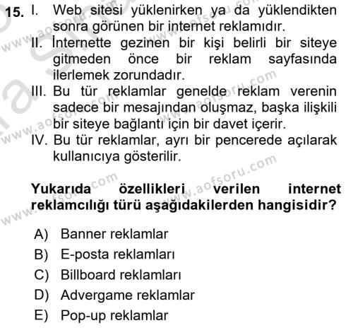 Tanıtım Ve Pazarlama Dersi 2024 - 2025 Yılı (Vize) Ara Sınavı 15. Soru