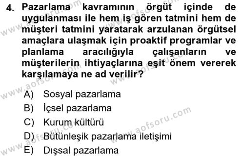 Tanıtım Ve Pazarlama Dersi 2024 - 2025 Yılı (Vize) Ara Sınavı 4. Soru