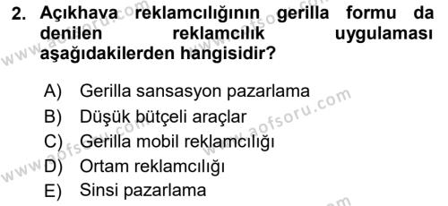 Pazarlama İletişimi Dersi 2020 - 2021 Yılı Yaz Okulu Sınavı 2. Soru