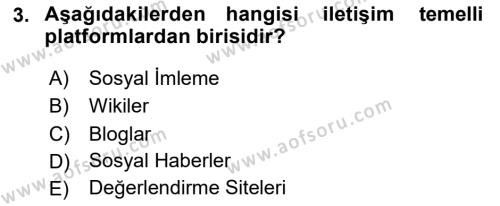 Pazarlama İletişimi Dersi 2020 - 2021 Yılı Yaz Okulu Sınavı 3. Soru