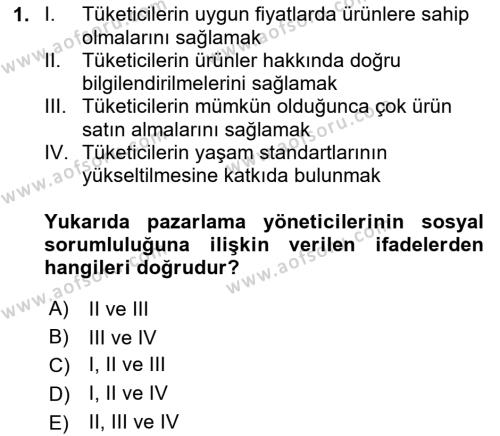 Pazarlama İletişimi Dersi 2023 - 2024 Yılı (Vize) Ara Sınavı 1. Soru