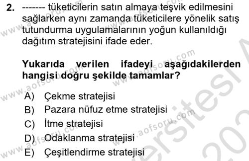 Pazarlama İletişimi Dersi 2023 - 2024 Yılı (Vize) Ara Sınavı 2. Soru