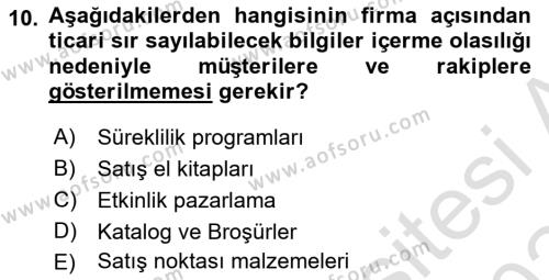 Pazarlama İletişimi Dersi 2023 - 2024 Yılı (Final) Dönem Sonu Sınavı 10. Soru