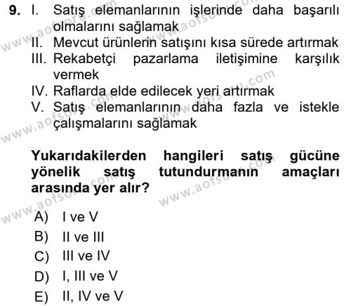 Pazarlama İletişimi Dersi 2023 - 2024 Yılı (Final) Dönem Sonu Sınavı 9. Soru