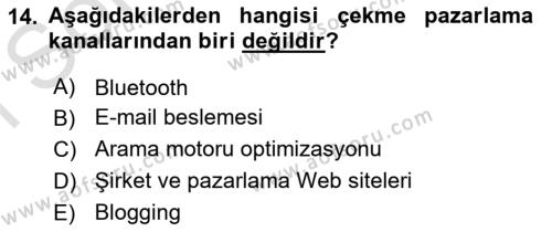 İnternet Ve Mobil Pazarlama Dersi 2021 - 2022 Yılı (Final) Dönem Sonu Sınavı 14. Soru