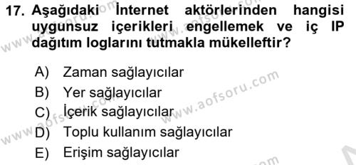 İnternet Ve Mobil Pazarlama Dersi 2021 - 2022 Yılı (Final) Dönem Sonu Sınavı 17. Soru