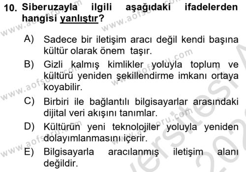 İnternet Ve Mobil Pazarlama Dersi 2021 - 2022 Yılı Yaz Okulu Sınavı 10. Soru