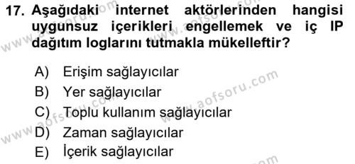 İnternet Ve Mobil Pazarlama Dersi 2021 - 2022 Yılı Yaz Okulu Sınavı 17. Soru