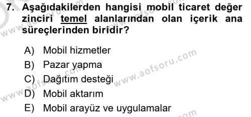 İnternet Ve Mobil Pazarlama Dersi 2021 - 2022 Yılı Yaz Okulu Sınavı 7. Soru