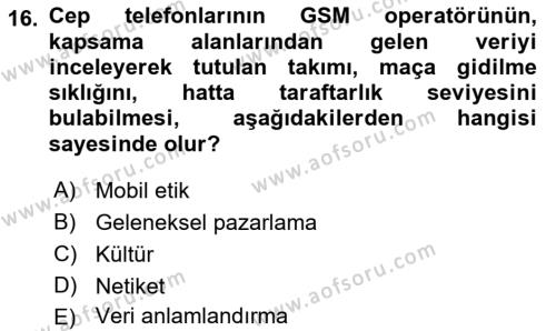 İnternet Ve Mobil Pazarlama Dersi 2022 - 2023 Yılı (Final) Dönem Sonu Sınavı 16. Soru