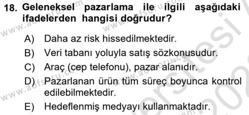 İnternet Ve Mobil Pazarlama Dersi 2022 - 2023 Yılı (Final) Dönem Sonu Sınavı 18. Soru