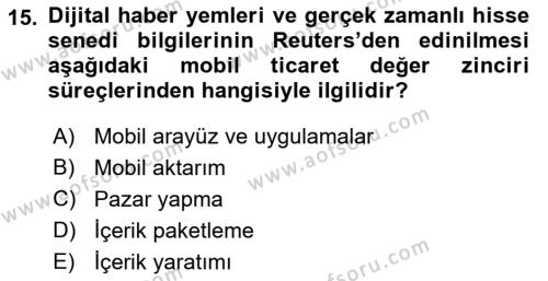 İnternet Ve Mobil Pazarlama Dersi 2022 - 2023 Yılı Yaz Okulu Sınavı 15. Soru