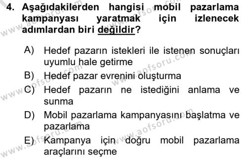 İnternet Ve Mobil Pazarlama Dersi 2022 - 2023 Yılı Yaz Okulu Sınavı 4. Soru