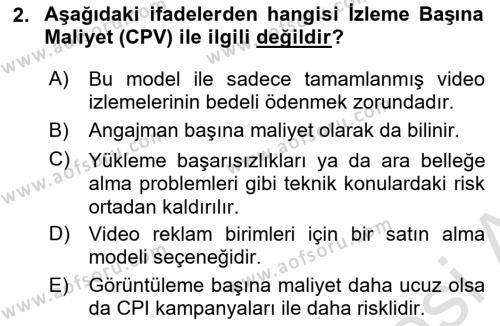 İnternet Ve Mobil Pazarlama Dersi 2023 - 2024 Yılı (Vize) Ara Sınavı 2. Soru