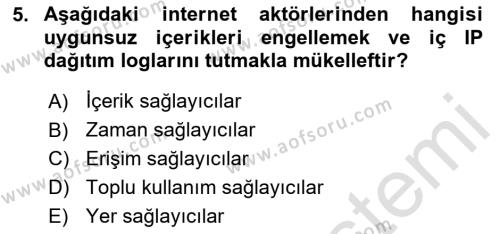 İnternet Ve Mobil Pazarlama Dersi 2023 - 2024 Yılı Yaz Okulu Sınavı 5. Soru