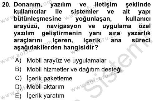 İnternet Ve Mobil Pazarlama Dersi 2024 - 2025 Yılı (Vize) Ara Sınavı 20. Soru