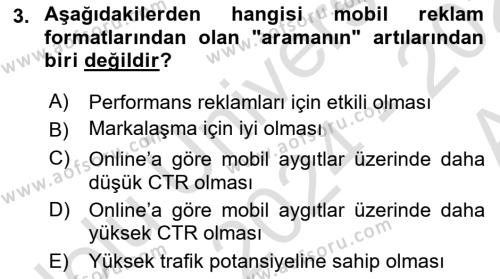 İnternet Ve Mobil Pazarlama Dersi 2024 - 2025 Yılı (Vize) Ara Sınavı 3. Soru