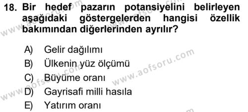 Küresel Pazarlama Dersi 2018 - 2019 Yılı (Vize) Ara Sınavı 18. Soru