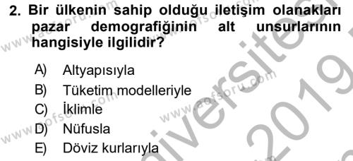 Küresel Pazarlama Dersi 2018 - 2019 Yılı (Final) Dönem Sonu Sınavı 2. Soru