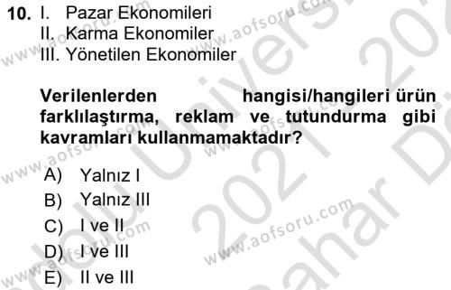 Küresel Pazarlama Dersi 2021 - 2022 Yılı (Vize) Ara Sınavı 10. Soru