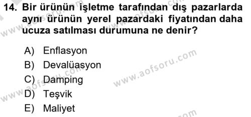 Küresel Pazarlama Dersi 2021 - 2022 Yılı (Final) Dönem Sonu Sınavı 14. Soru