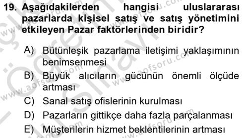 Küresel Pazarlama Dersi 2021 - 2022 Yılı Yaz Okulu Sınavı 19. Soru