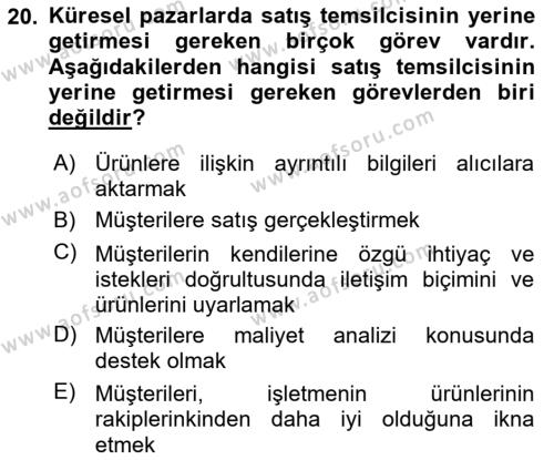 Küresel Pazarlama Dersi 2021 - 2022 Yılı Yaz Okulu Sınavı 20. Soru