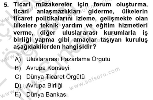 Küresel Pazarlama Dersi 2021 - 2022 Yılı Yaz Okulu Sınavı 5. Soru