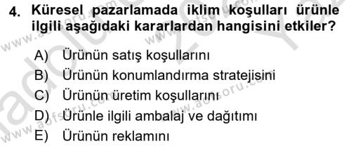 Küresel Pazarlama Dersi 2022 - 2023 Yılı Yaz Okulu Sınavı 4. Soru