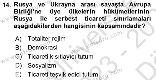 Küresel Pazarlama Dersi 2023 - 2024 Yılı (Vize) Ara Sınavı 14. Soru