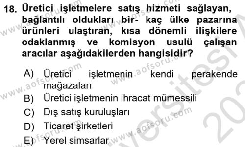 Küresel Pazarlama Dersi 2023 - 2024 Yılı (Final) Dönem Sonu Sınavı 18. Soru