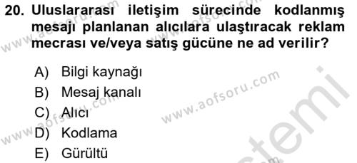 Küresel Pazarlama Dersi 2023 - 2024 Yılı (Final) Dönem Sonu Sınavı 20. Soru