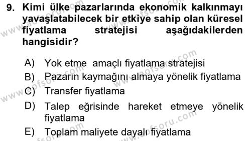 Küresel Pazarlama Dersi 2023 - 2024 Yılı (Final) Dönem Sonu Sınavı 9. Soru