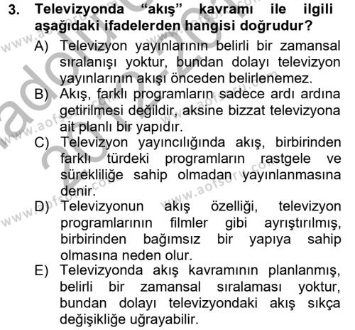 Radyo ve Televizyon Programcılığının Temel Kavramları Dersi 2012 - 2013 Yılı (Vize) Ara Sınavı 3. Soru