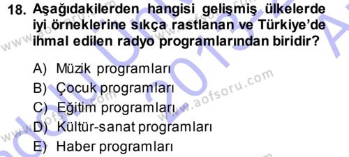 Radyo ve Televizyon Programcılığının Temel Kavramları Dersi 2013 - 2014 Yılı (Vize) Ara Sınavı 18. Soru