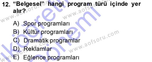Radyo ve Televizyon Programcılığının Temel Kavramları Dersi 2014 - 2015 Yılı (Vize) Ara Sınavı 12. Soru