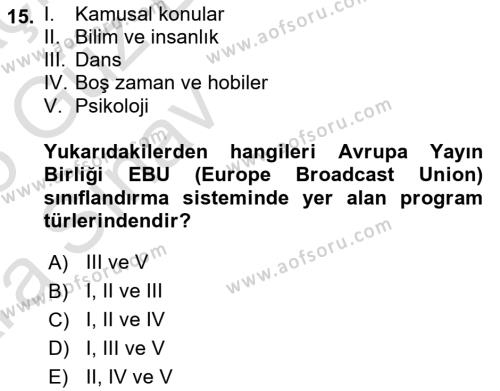 Radyo ve Televizyon Programcılığının Temel Kavramları Dersi 2024 - 2025 Yılı (Vize) Ara Sınavı 15. Soru