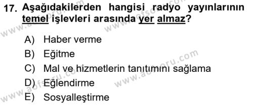 Radyo ve Televizyon Programcılığının Temel Kavramları Dersi 2024 - 2025 Yılı (Vize) Ara Sınavı 17. Soru