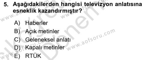 Radyo ve Televizyon Programcılığının Temel Kavramları Dersi 2024 - 2025 Yılı (Vize) Ara Sınavı 5. Soru