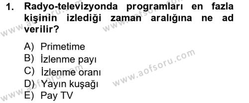 Radyo ve Televizyonda Program Yapımı Dersi 2012 - 2013 Yılı (Final) Dönem Sonu Sınavı 1. Soru