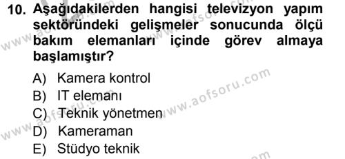 Radyo ve Televizyonda Ölçü Bakım Dersi 2012 - 2013 Yılı (Vize) Ara Sınavı 10. Soru