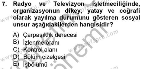 Radyo ve Televizyon İşletmeciliği Dersi 2012 - 2013 Yılı (Vize) Ara Sınavı 7. Soru